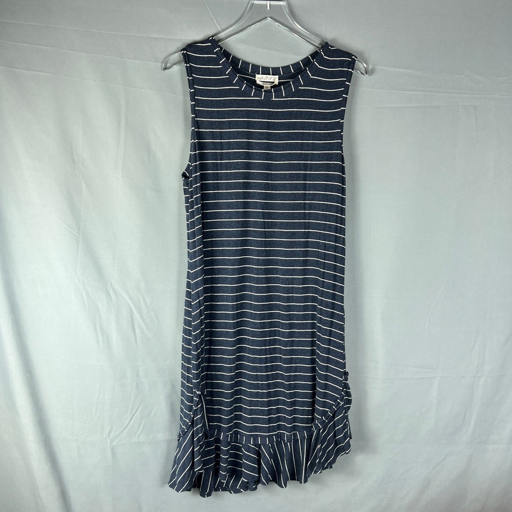 Mssp Max Studio Midi Dress Womens XL Blue White Striped Asymmetrical Ruffle Hem